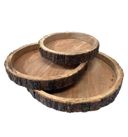 Wood Bark Trays - Set of Three - Round