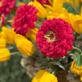 Zinnia Flower and Bloom Stem - 26 Inch - Red - Set of 6