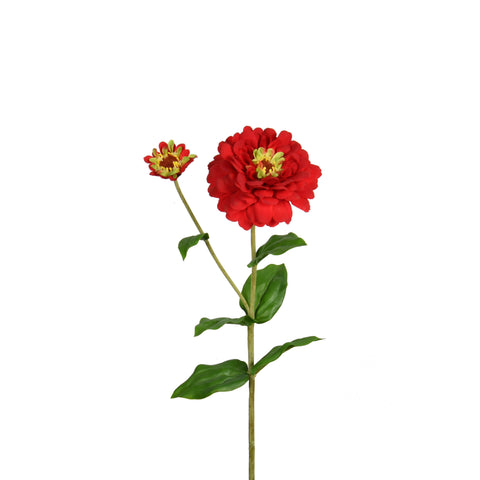 Zinnia Flower and Bloom Stem - 26 Inch - Red - Set of 6