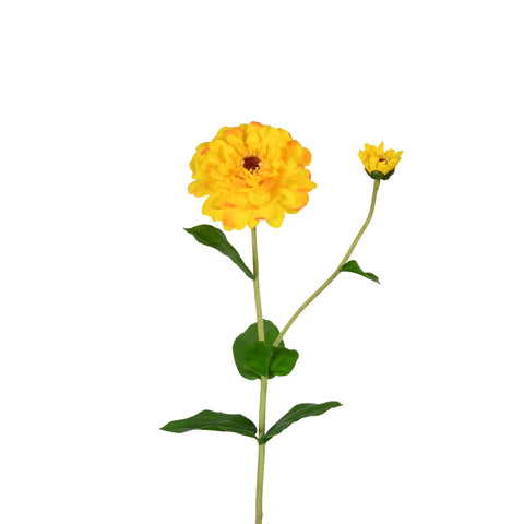 Zinnia Flower and Bloom Stem - 26 Inch - Yellow - Set of 6