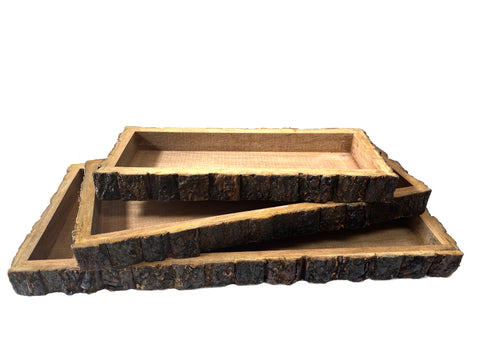 Wood Bark Trays - Set of Three - Rectangular
