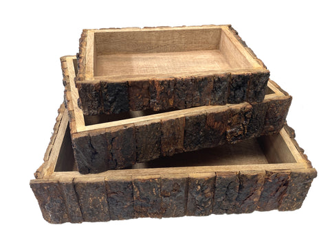 Wood Bark Boxes - Set of Three - Rectangular