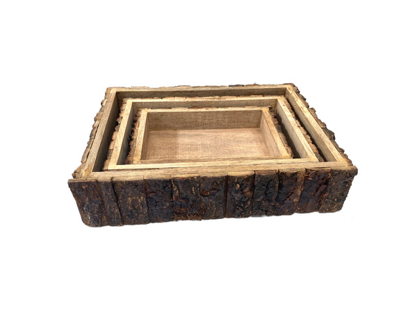 Wood Bark Boxes - Set of Three - Rectangular – Bella Marie