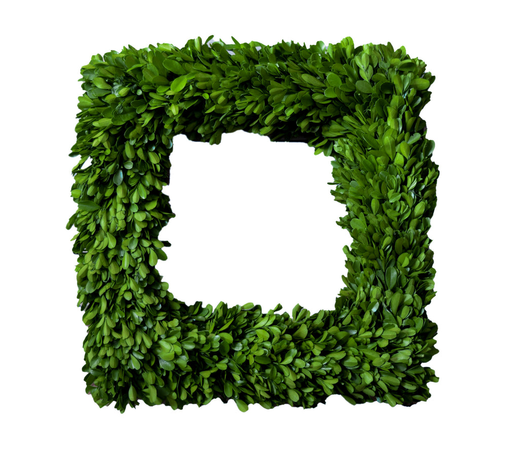 Preserved Boxwood Square Wreath - 16 Inch