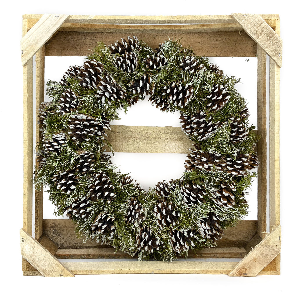 Pine Cone White Tipped and Evergreen Wreath - 19 Inches