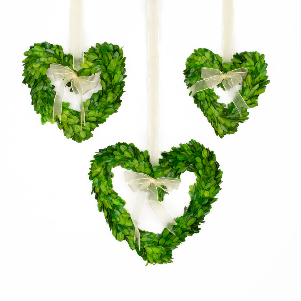 Preserved Boxwood Heart Wreath - 3 Piece Set
