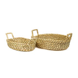 Seagrass Oval Tray Baskets With Handles - 2 Piece Set
