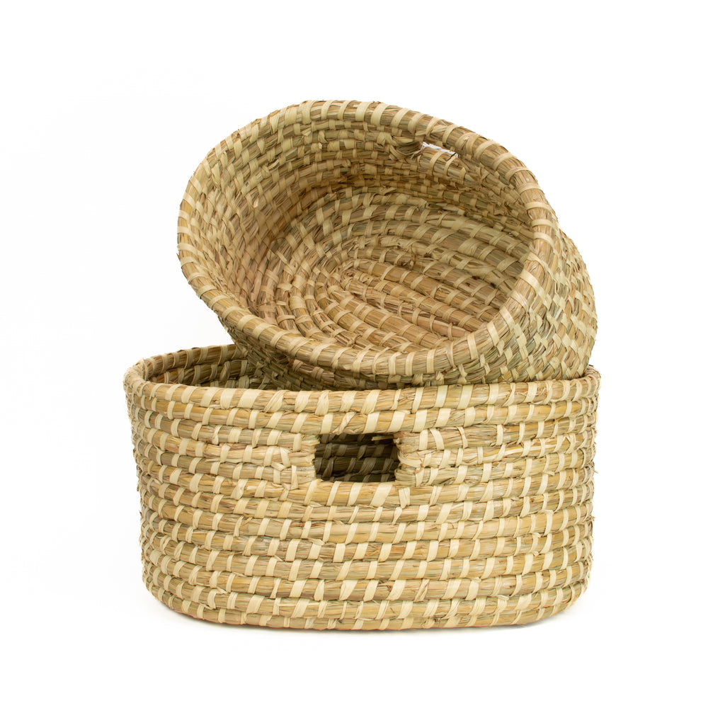 Seagrass Oval Basket With Handles - Set Of 2